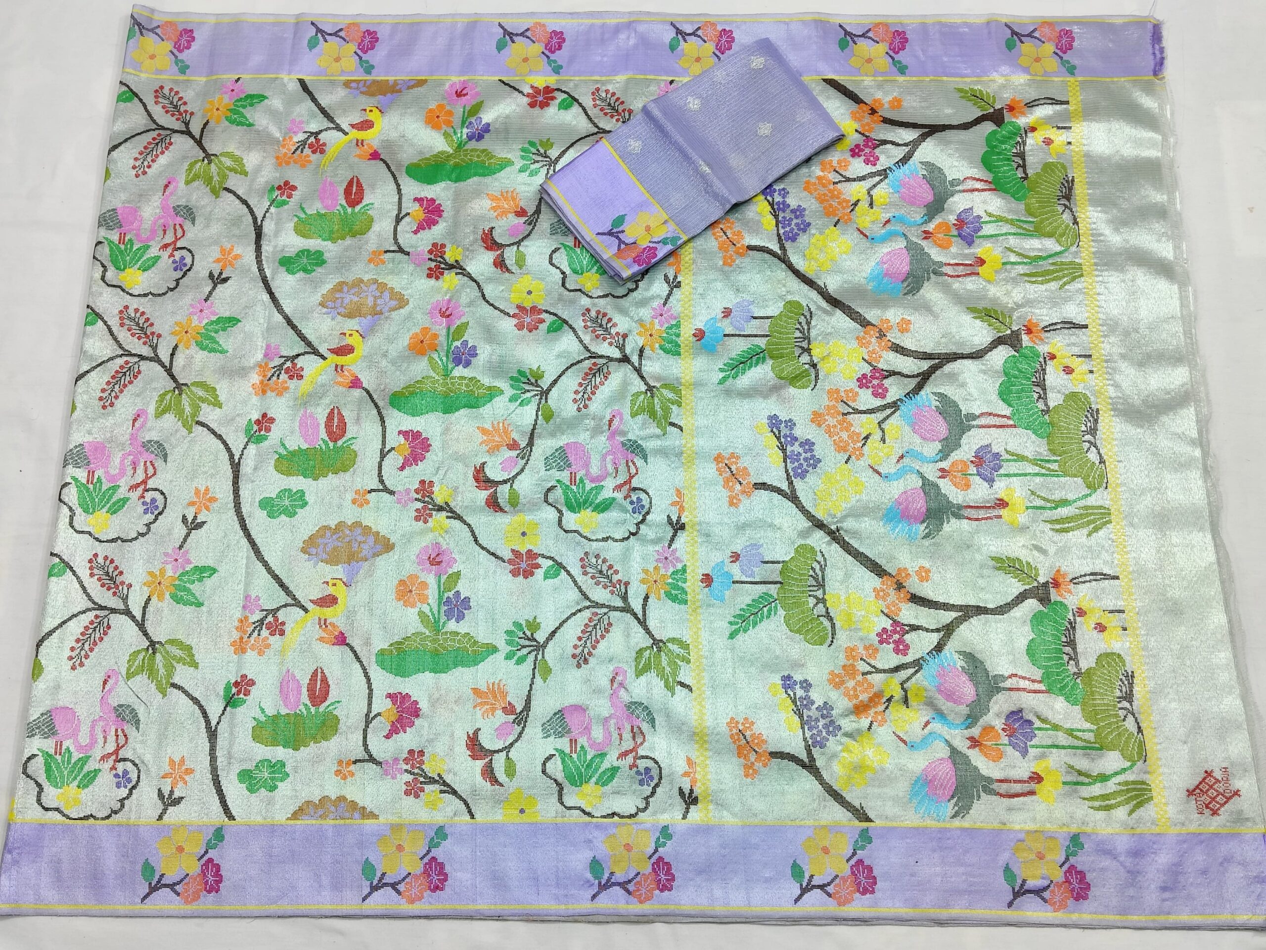 PURE SILVER DUBBLE TISSUE ALL OVER JAAL ZARIKOTA HANDLOOM SAREE_T-359 - Image 4