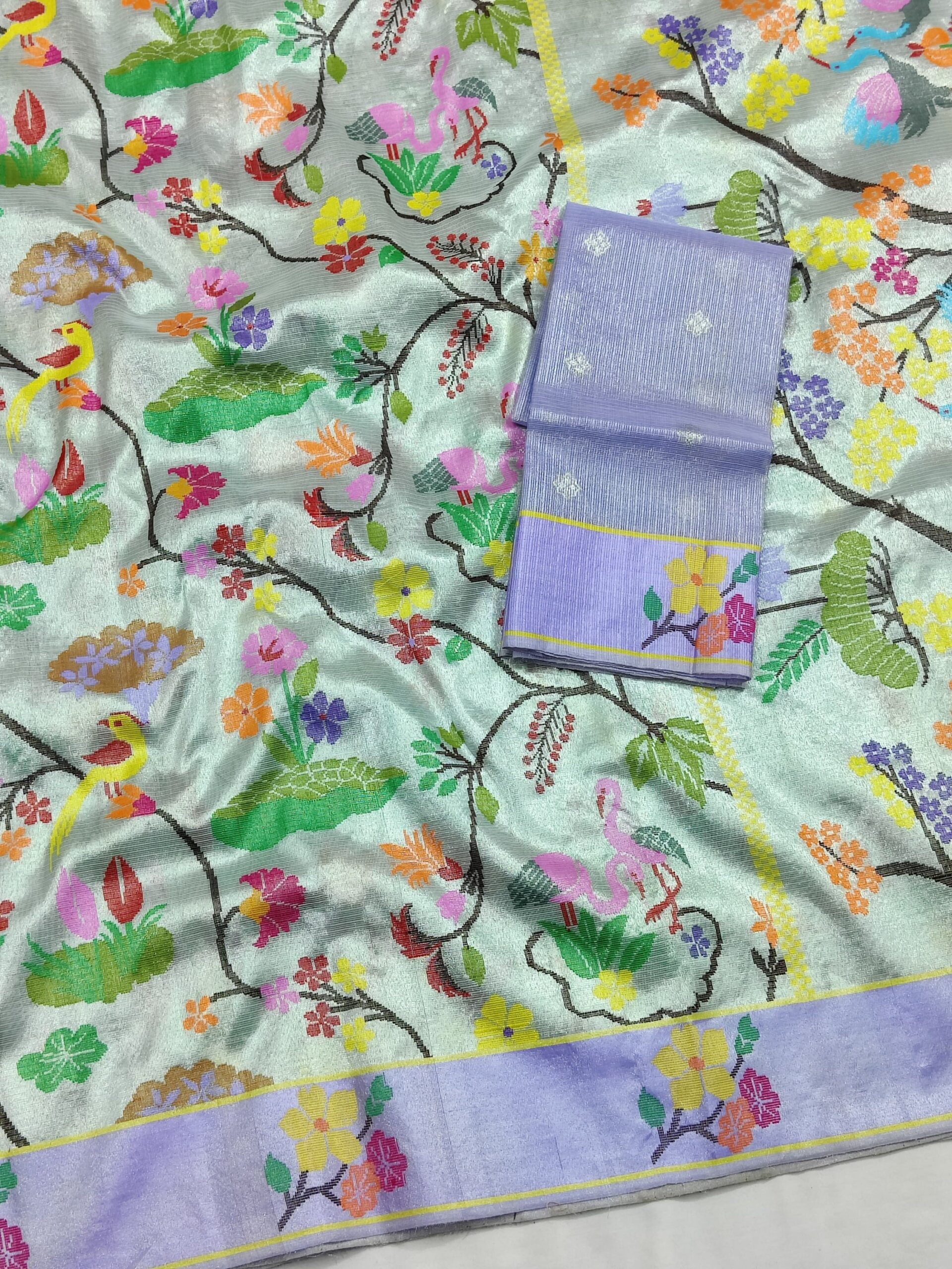 PURE SILVER DUBBLE TISSUE ALL OVER JAAL ZARIKOTA HANDLOOM SAREE_T-359 - Image 2