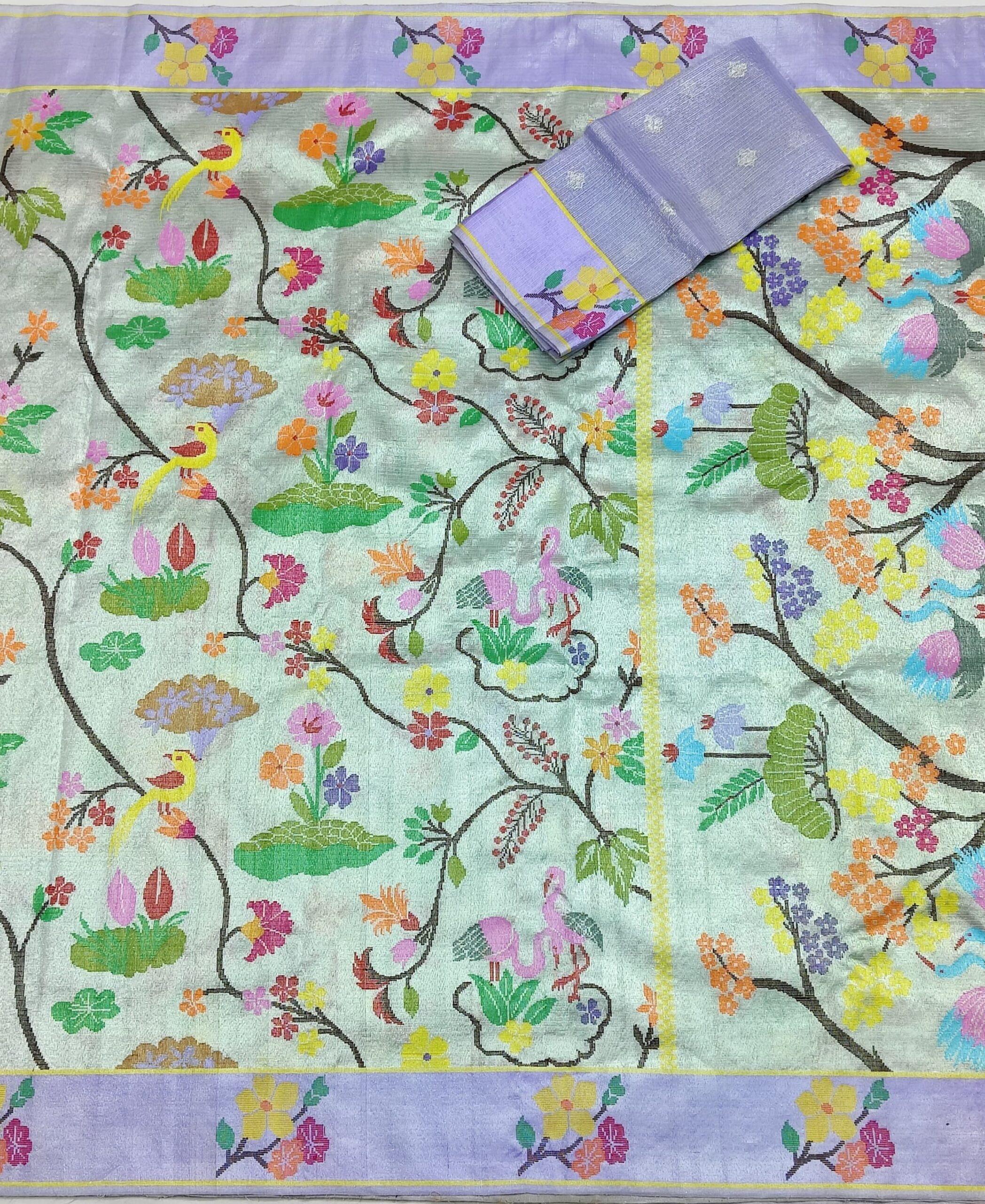 PURE SILVER DUBBLE TISSUE ALL OVER JAAL ZARIKOTA HANDLOOM SAREE_T-359 - Image 3