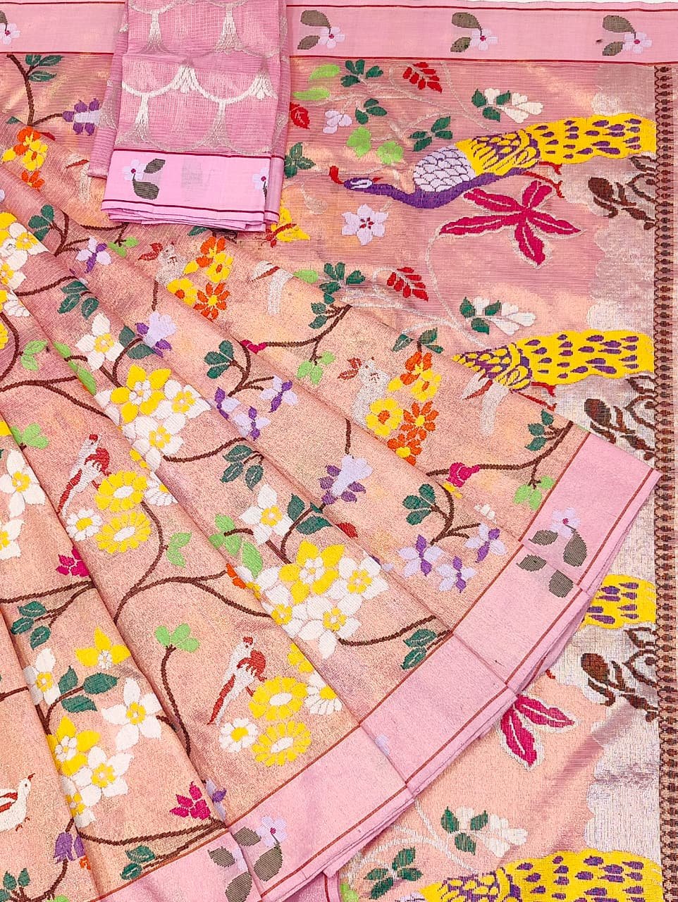 PURE GOLD DUBBLE TISSUE ALL OVER JAAL ZARIKOTA HANDLOOM SAREE_T-382