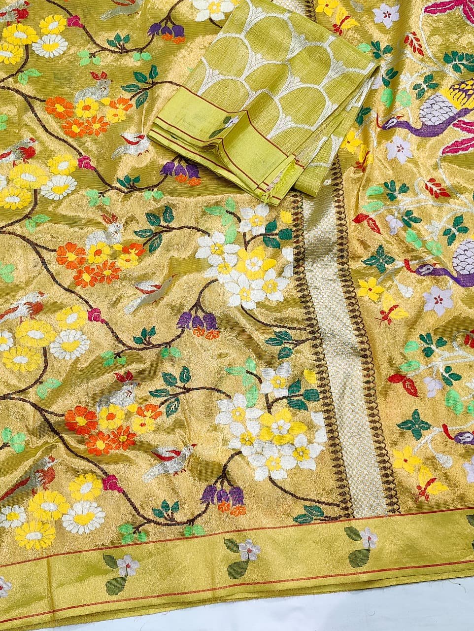 PURE GOLD DUBBLE TISSUE ALL OVER JAAL ZARIKOTA HANDLOOM SAREE_T-363 - Image 2