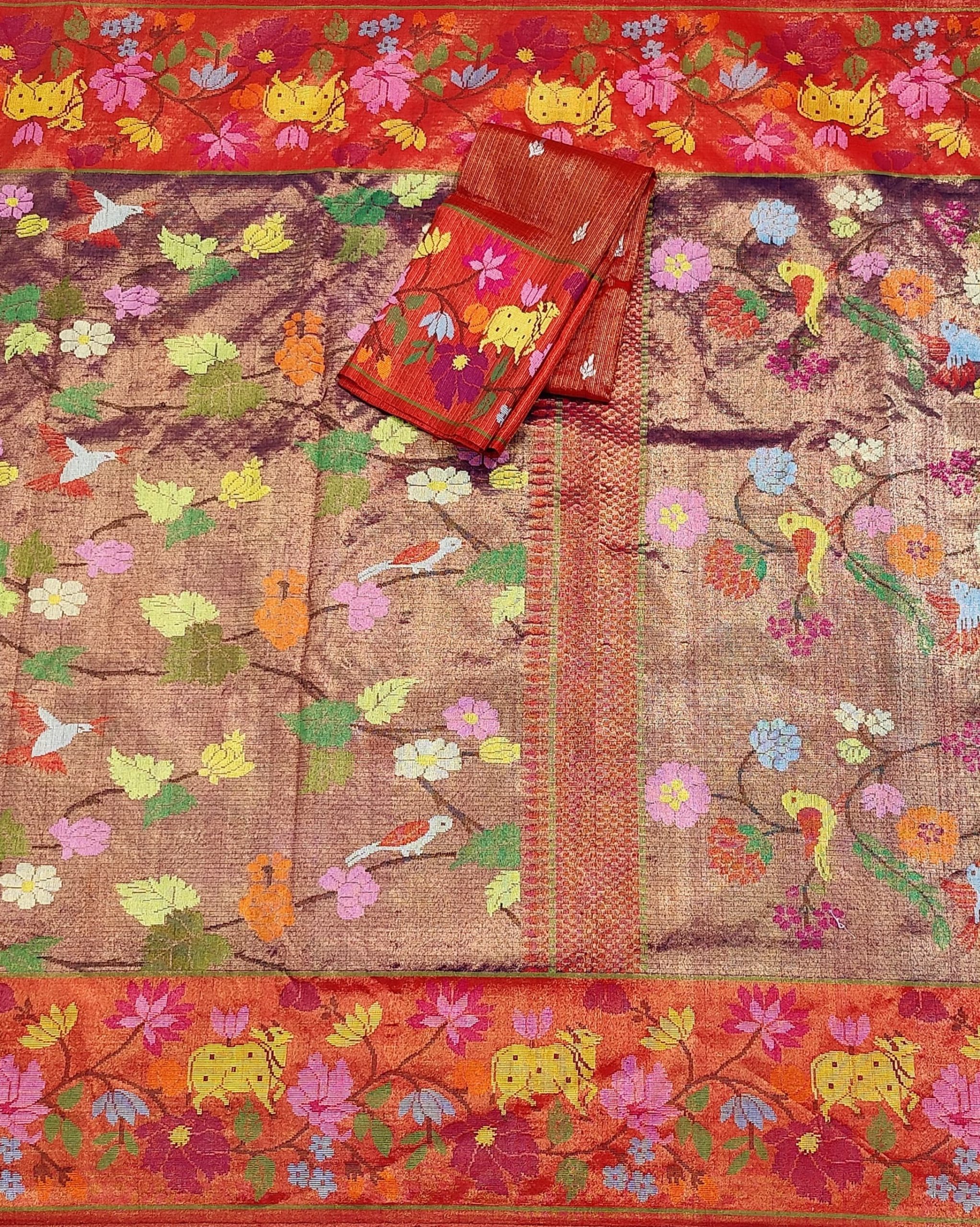 PURE GOLD DUBBLE TISSUE BOTH SIDE PAITHANI BORDER WITH ALL OVER JAAL ZARIKOTA HANDLOOM SAREE_T-364 - Image 3