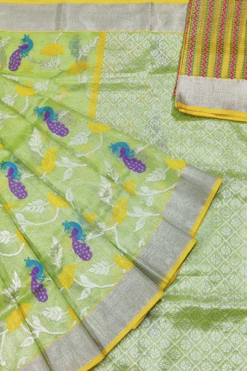 PURE SILVER TISSUE ALL OVER JAAL ZARIKOTA HANDLOOM SAREE WITH BLOUSE_T-249