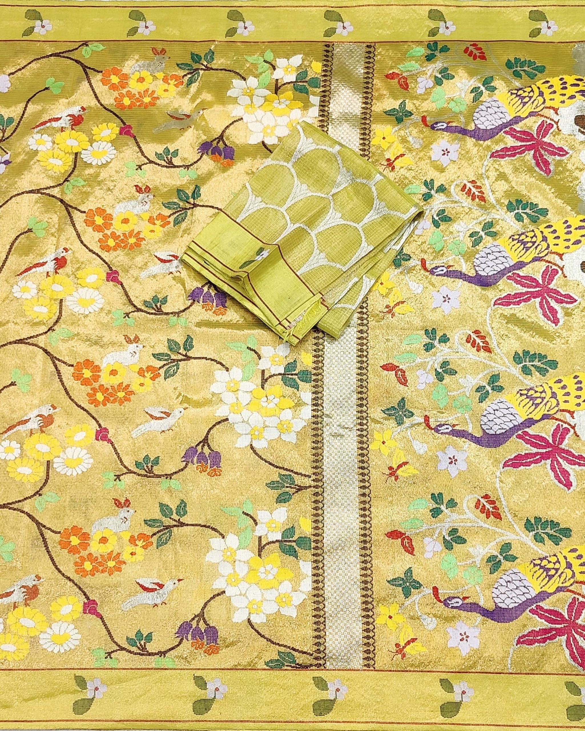PURE GOLD DUBBLE TISSUE ALL OVER JAAL ZARIKOTA HANDLOOM SAREE_T-363 - Image 3