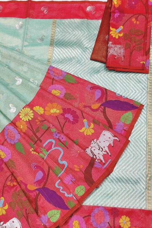 PURE GOLD TISSUE BIG PAITHANI BORDER ZARIKOTA HANDLOOM SAREE WITH BLOUSE_T-244