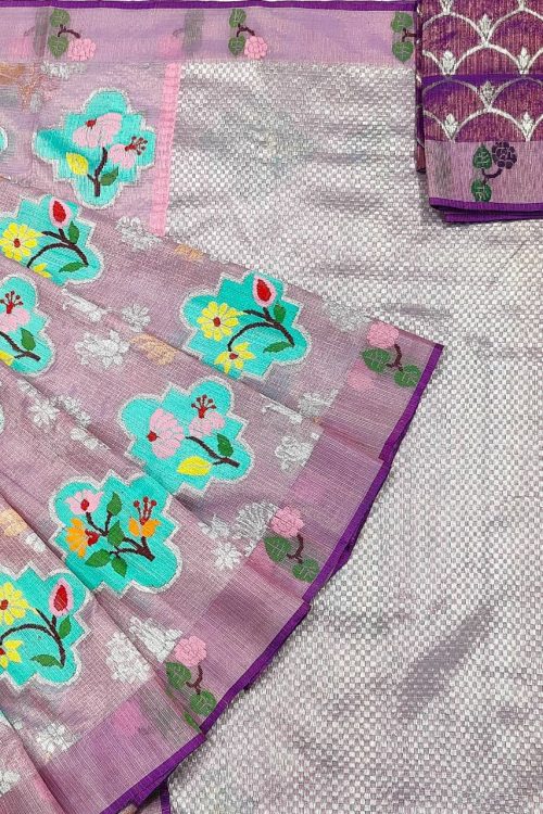PURE SILVER TISSUE ALL OVER JAAL ZARIKOTA HANDLOOM SAREE WITH BLOUSE_T-246