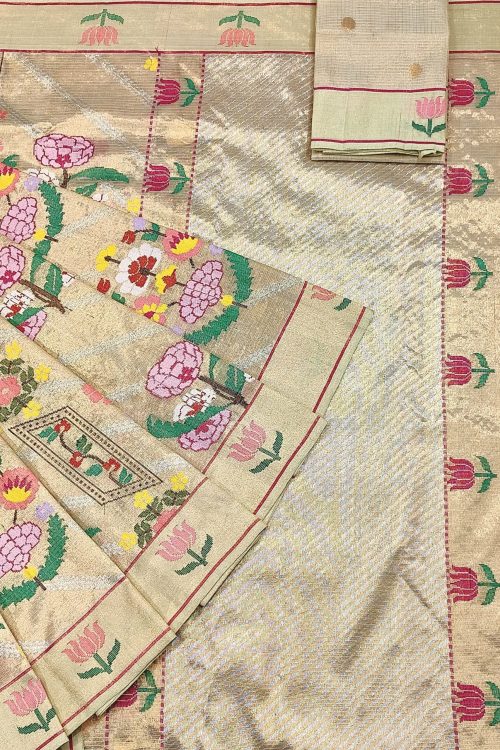 PURE GOLD DUBBLE TISSUE ALL OVER JAAL ZARIKOTA HANDLOOM SAREE_T-367