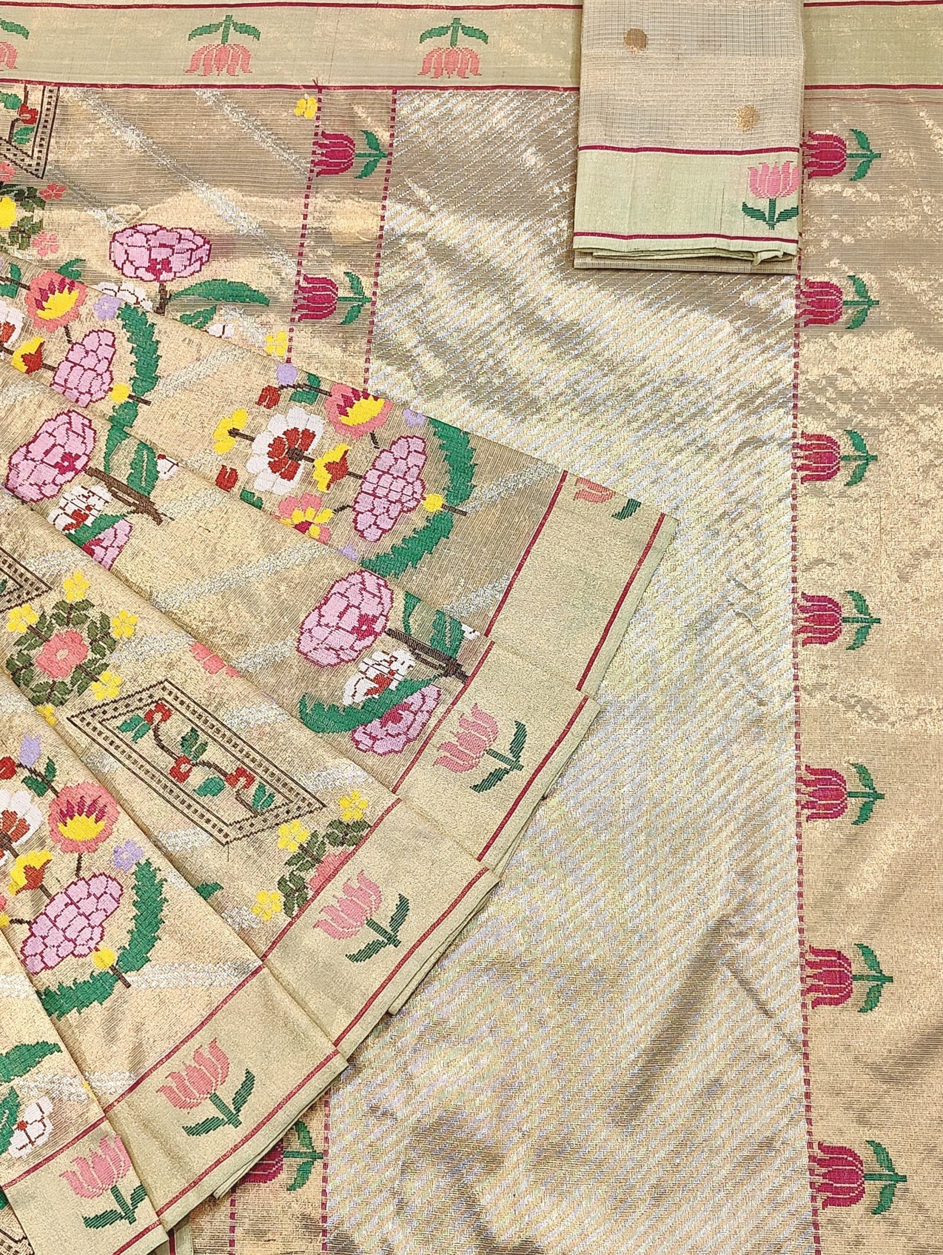 PURE GOLD DUBBLE TISSUE ALL OVER JAAL ZARIKOTA HANDLOOM SAREE_T-367