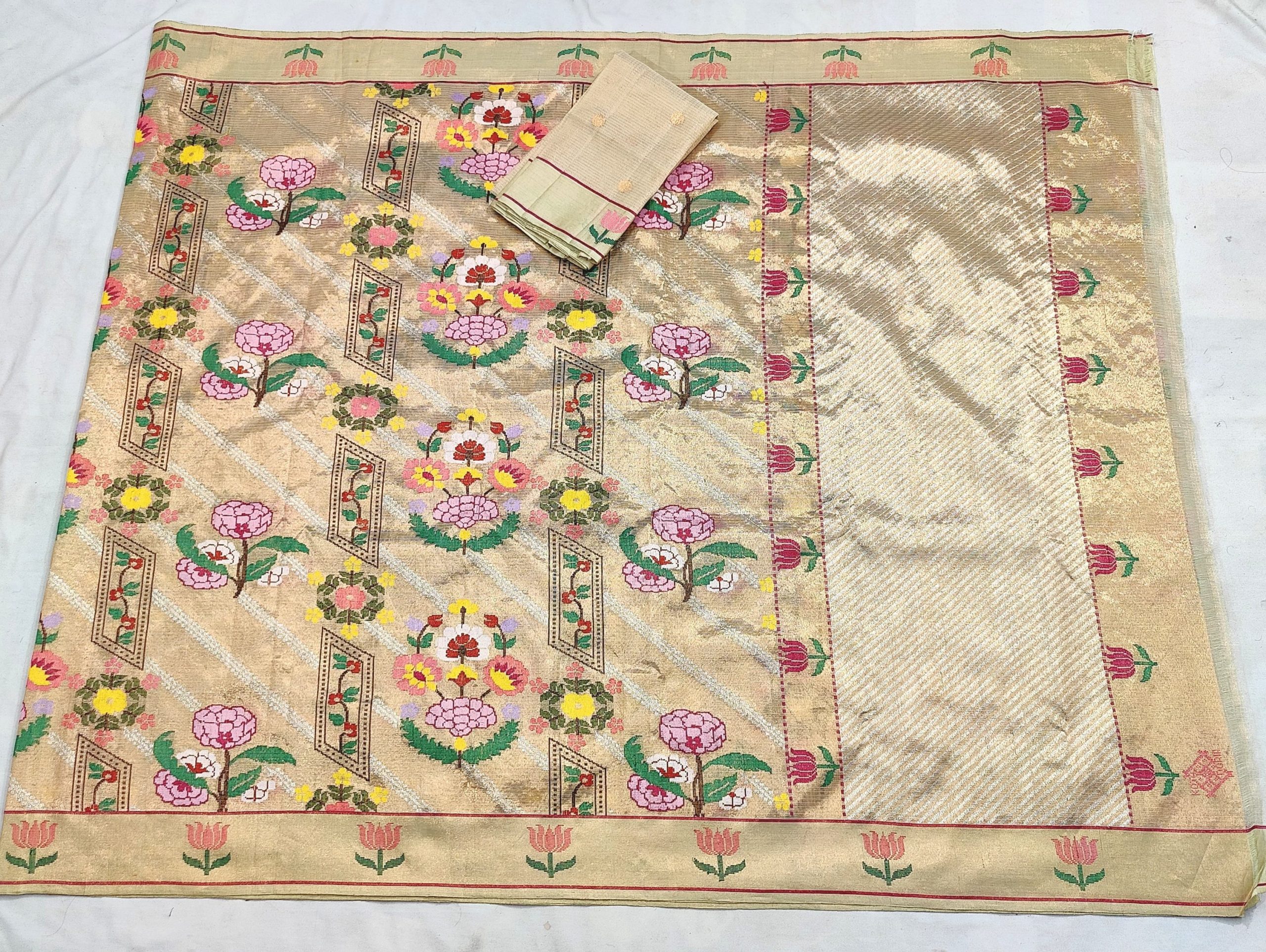 PURE GOLD DUBBLE TISSUE ALL OVER JAAL ZARIKOTA HANDLOOM SAREE_T-367 - Image 4