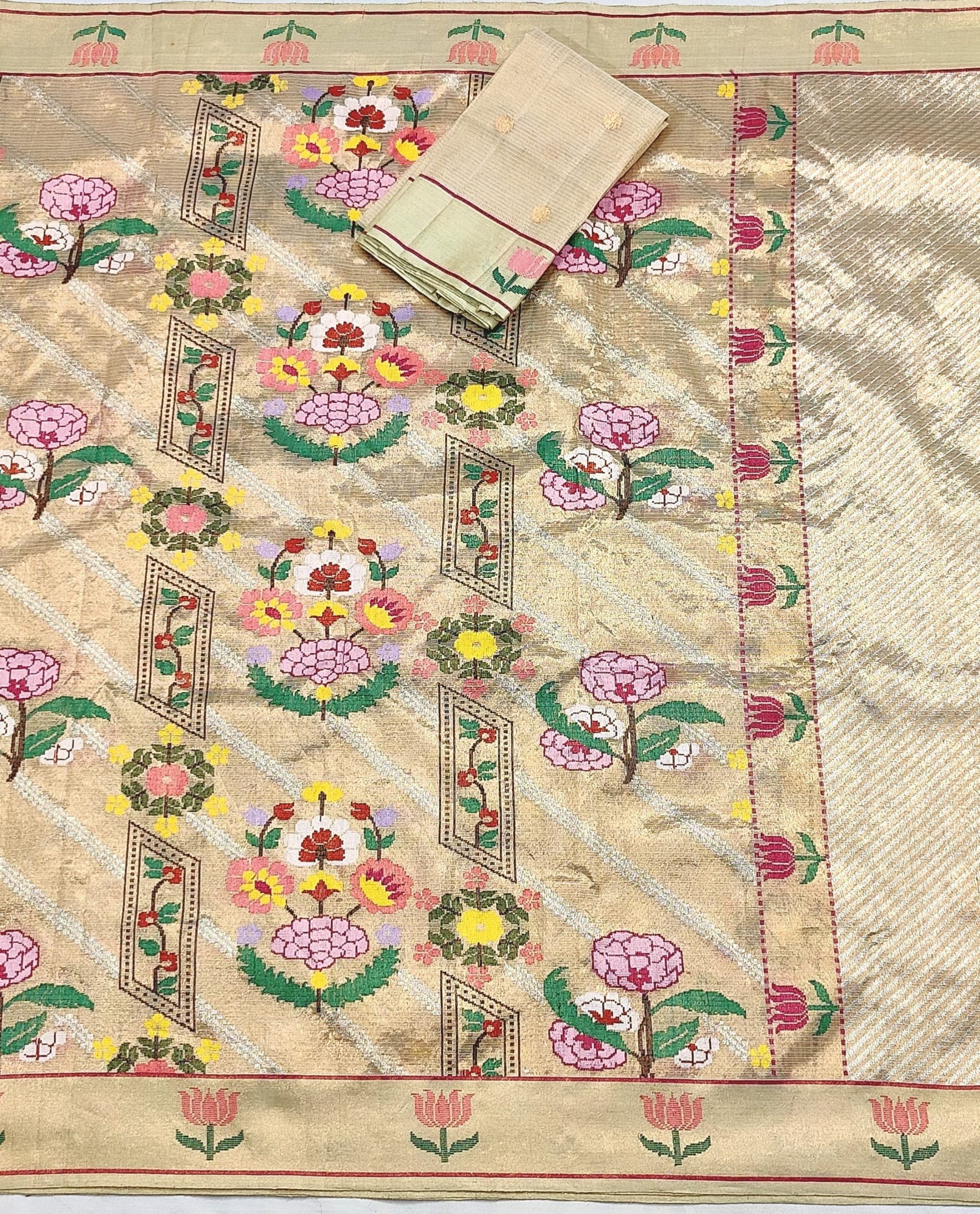 PURE GOLD DUBBLE TISSUE ALL OVER JAAL ZARIKOTA HANDLOOM SAREE_T-367 - Image 3