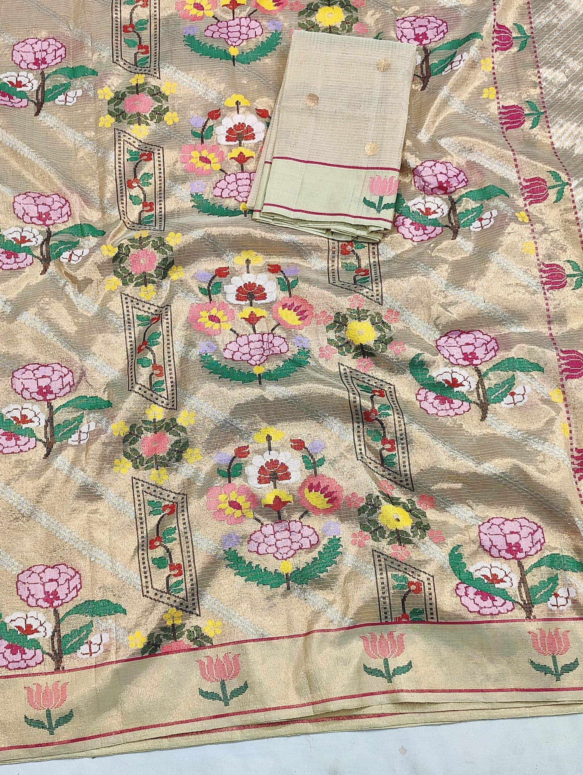 PURE GOLD DUBBLE TISSUE ALL OVER JAAL ZARIKOTA HANDLOOM SAREE_T-367 - Image 2