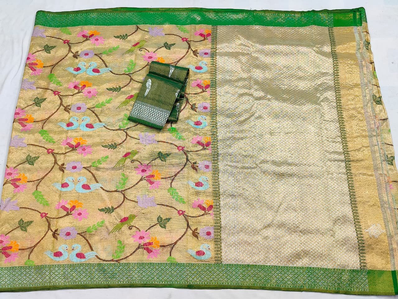PURE GOLD DUBBLE TISSUE ALL OVER JAAL ZARIKOTA HANDLOOM SAREE_T-371 - Image 4