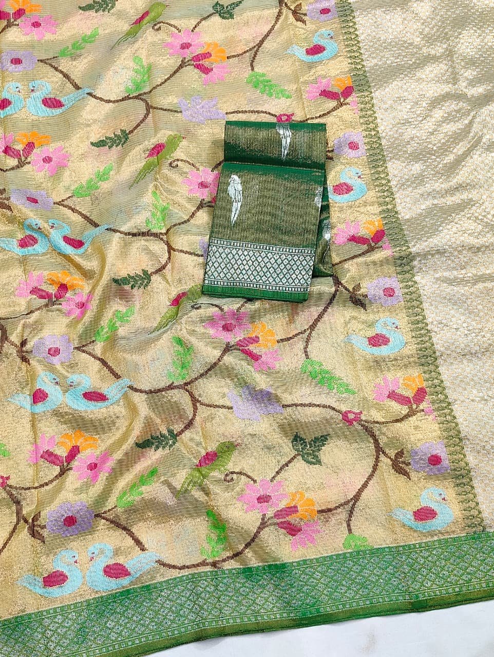 PURE GOLD DUBBLE TISSUE ALL OVER JAAL ZARIKOTA HANDLOOM SAREE_T-371 - Image 2