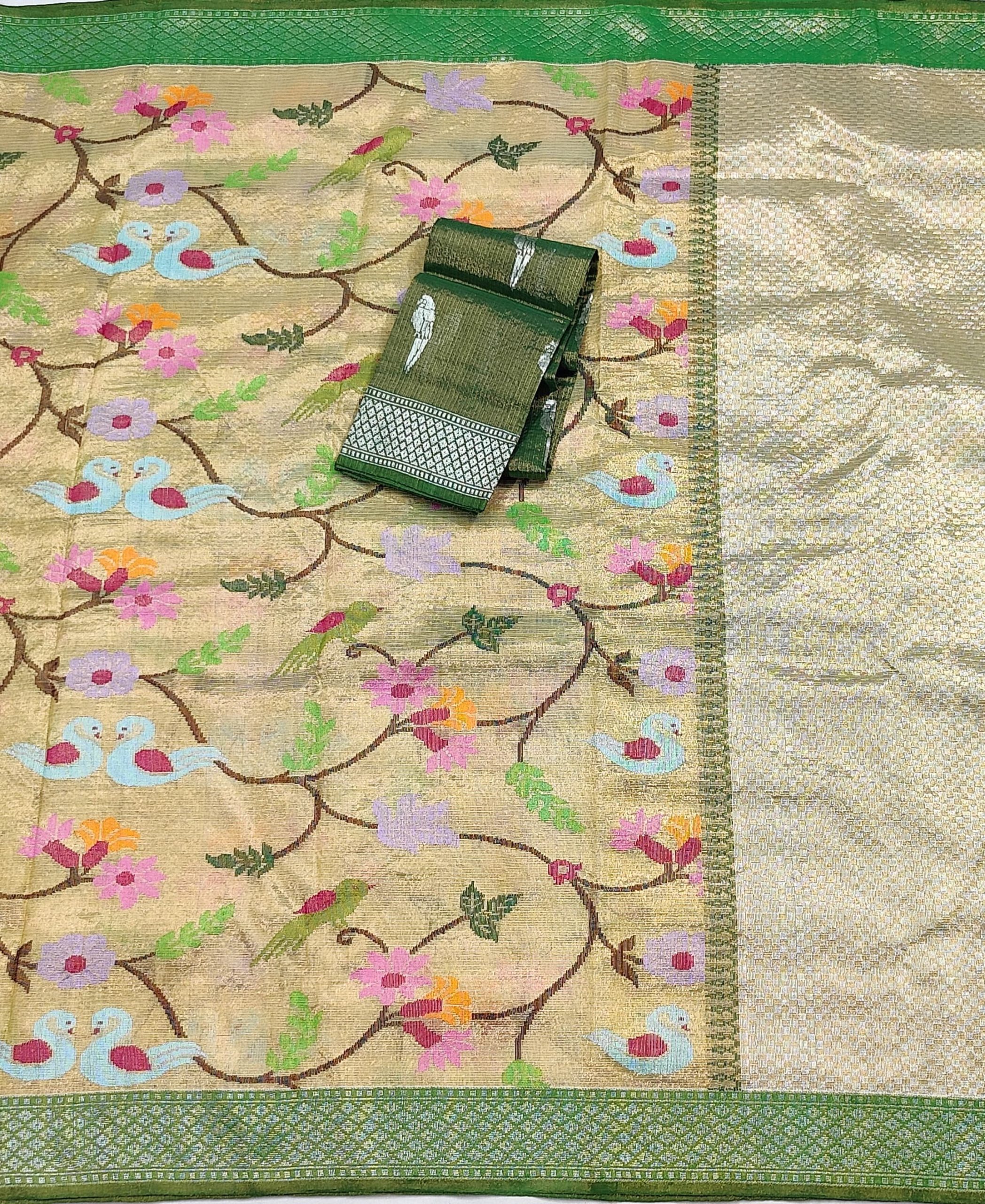 PURE GOLD DUBBLE TISSUE ALL OVER JAAL ZARIKOTA HANDLOOM SAREE_T-371 - Image 3
