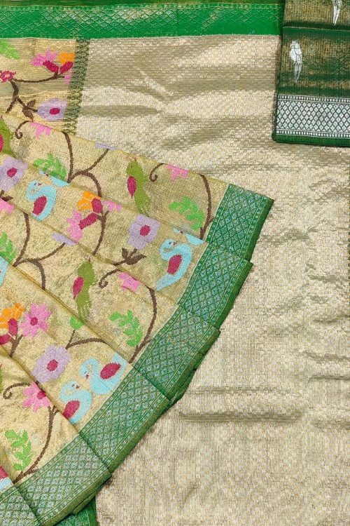 PURE GOLD DUBBLE TISSUE ALL OVER JAAL ZARIKOTA HANDLOOM SAREE_T-371
