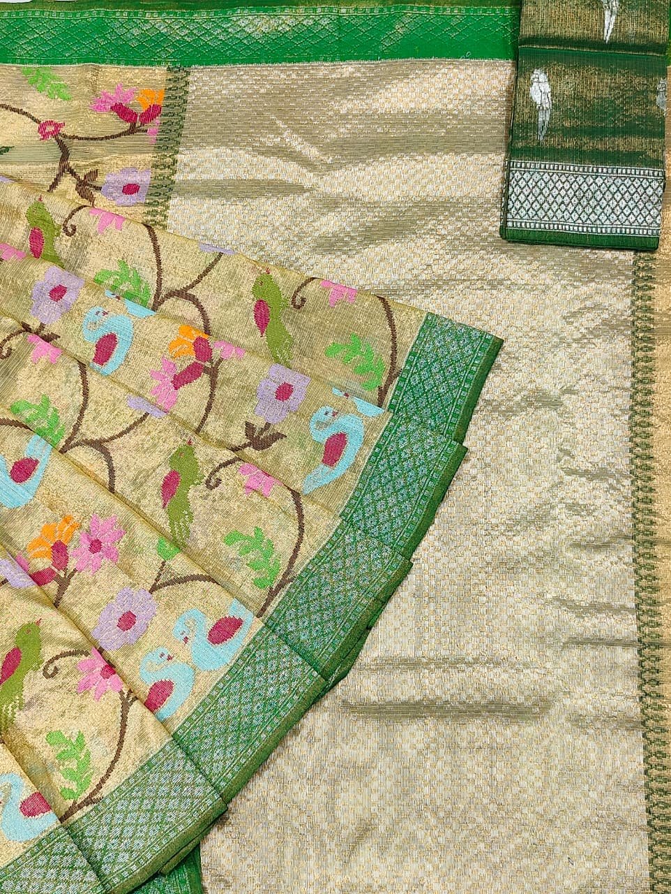 PURE GOLD DUBBLE TISSUE ALL OVER JAAL ZARIKOTA HANDLOOM SAREE_T-371