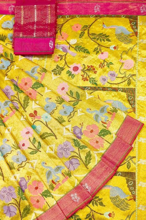 PURE GOLD DUBBLE TISSUE ALL OVER JAAL ZARIKOTA HANDLOOM SAREE_T-386