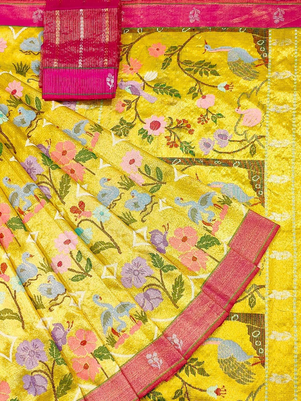 PURE GOLD DUBBLE TISSUE ALL OVER JAAL ZARIKOTA HANDLOOM SAREE_T-386