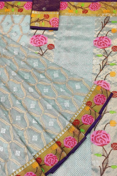 PURE GOLD TISSUE ALL OVER JAAL WITH BOTH SIDES PAITHANI BORDER ZARIKOTA HANDLOOM SAREE WITH BLOUSE_T-248