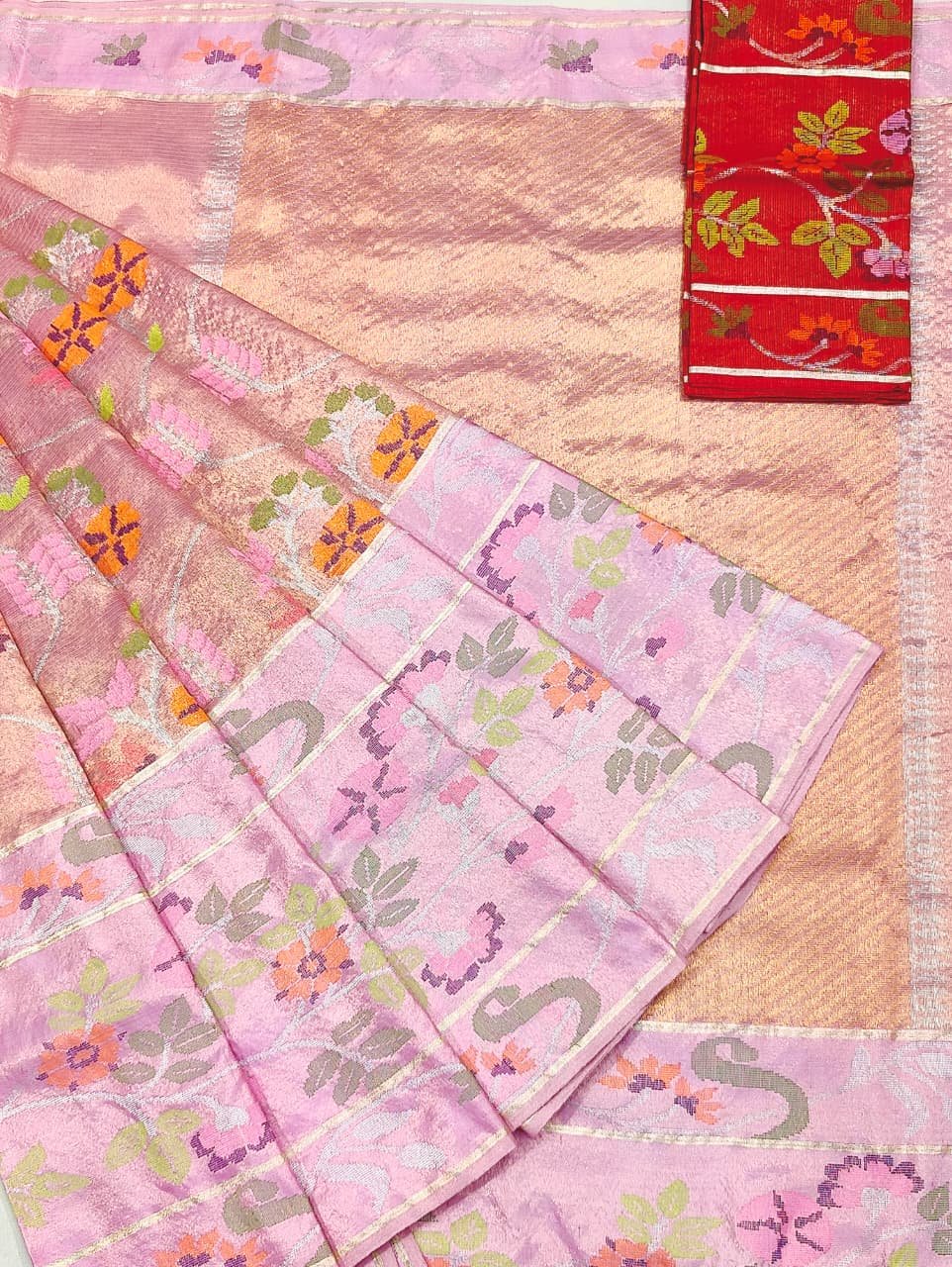 PURE GOLD DUBBLE TISSUE BIG PAITHANI BORDER WITH ALL OVER JAAL ZARIKOTA HANDLOOM SAREE_T-372