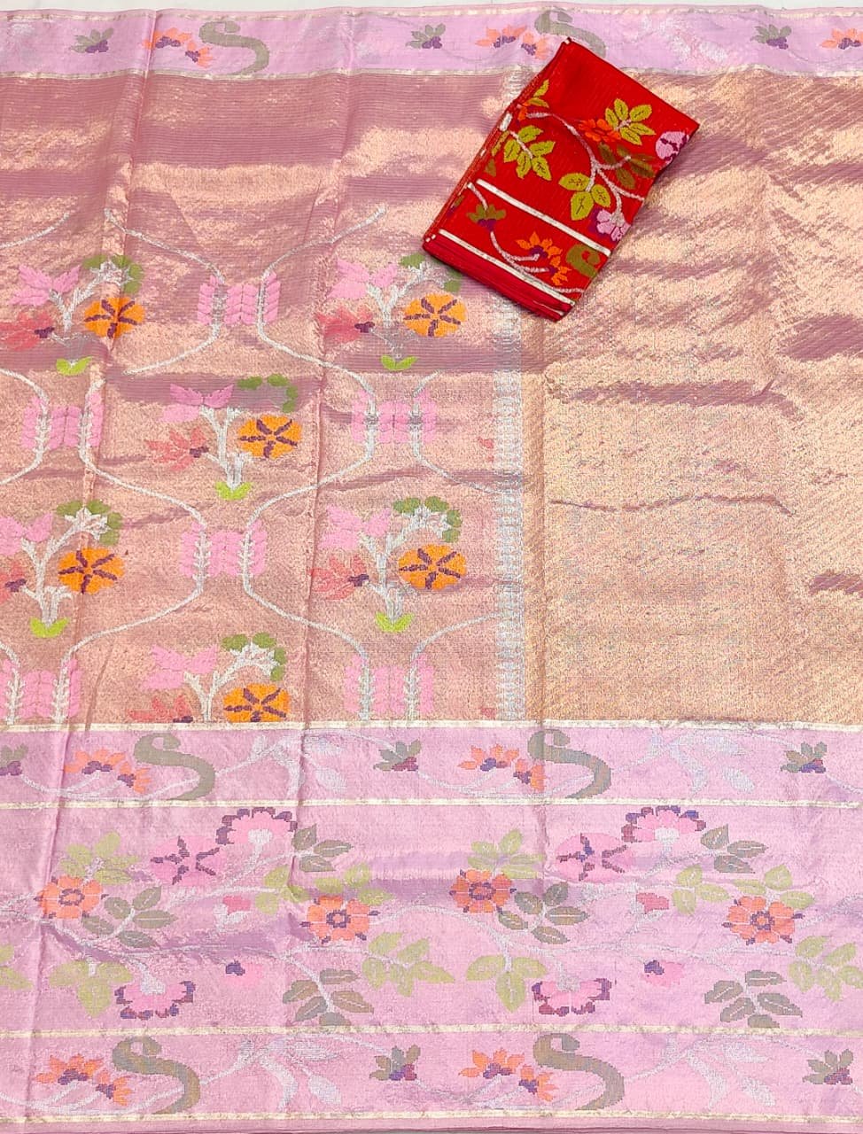 PURE GOLD DUBBLE TISSUE BIG PAITHANI BORDER WITH ALL OVER JAAL ZARIKOTA HANDLOOM SAREE_T-372 - Image 3