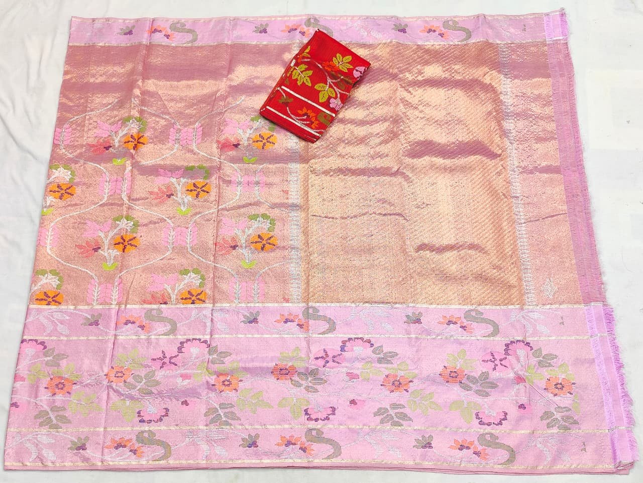 PURE GOLD DUBBLE TISSUE BIG PAITHANI BORDER WITH ALL OVER JAAL ZARIKOTA HANDLOOM SAREE_T-372 - Image 4
