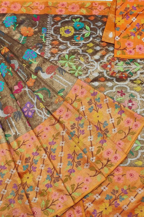 PURE GOLD DUBBLE TISSUE BIG PAITHANI BORDER WITH ALL OVER JAAL ZARIKOTA HANDLOOM SAREE_T-374