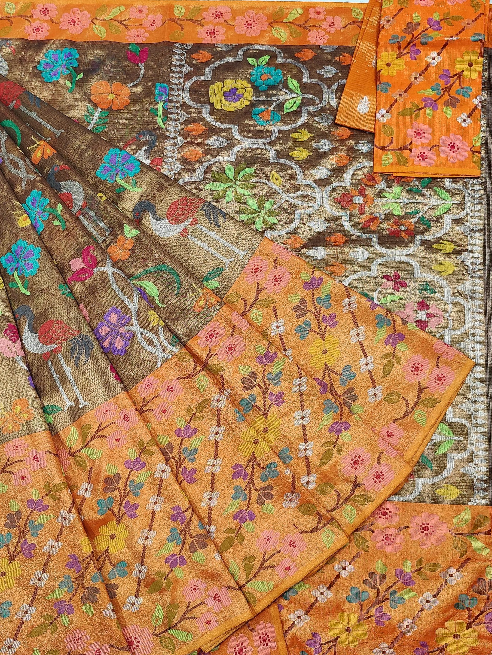 PURE GOLD DUBBLE TISSUE BIG PAITHANI BORDER WITH ALL OVER JAAL ZARIKOTA HANDLOOM SAREE_T-374