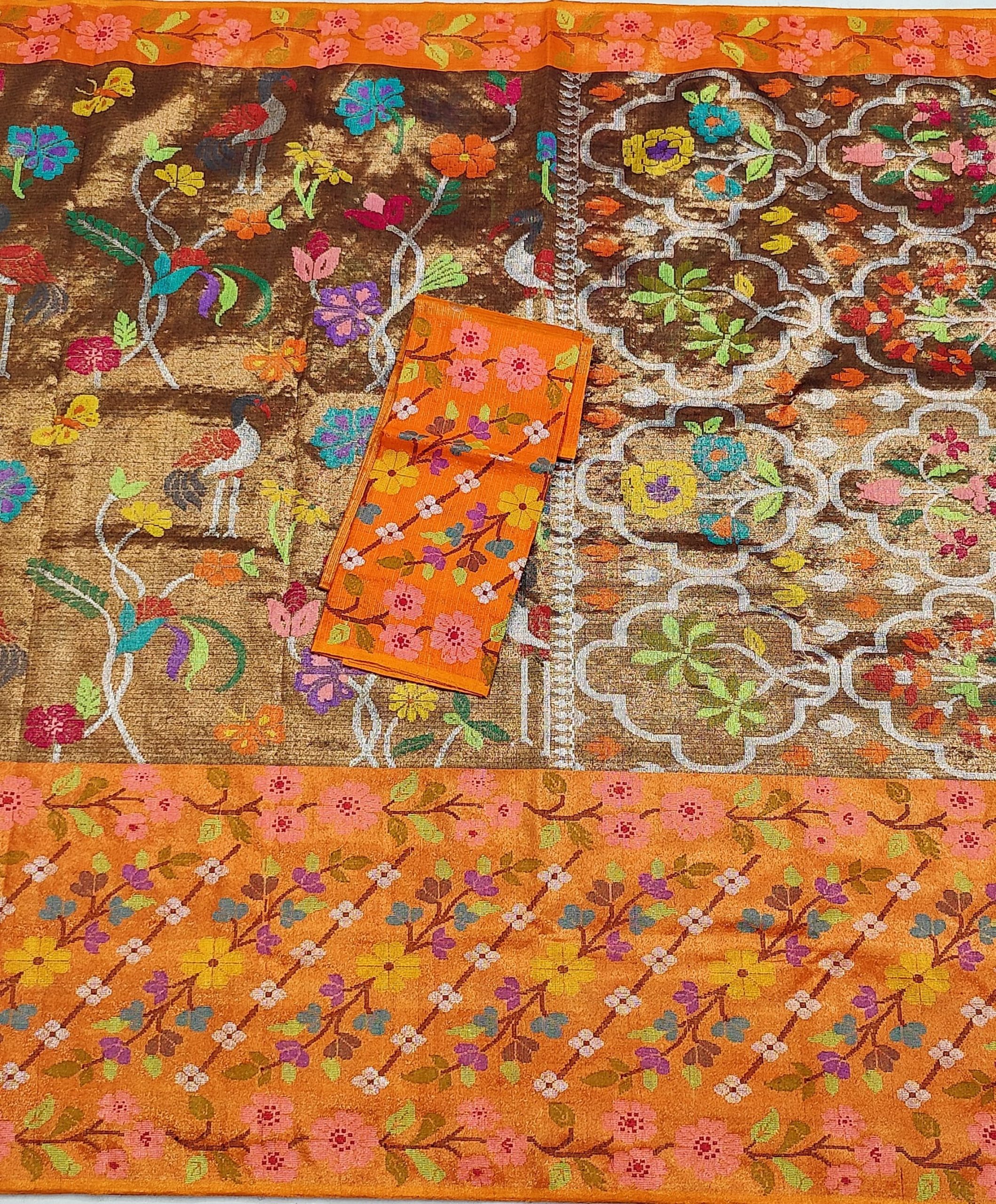 PURE GOLD DUBBLE TISSUE BIG PAITHANI BORDER WITH ALL OVER JAAL ZARIKOTA HANDLOOM SAREE_T-374 - Image 3
