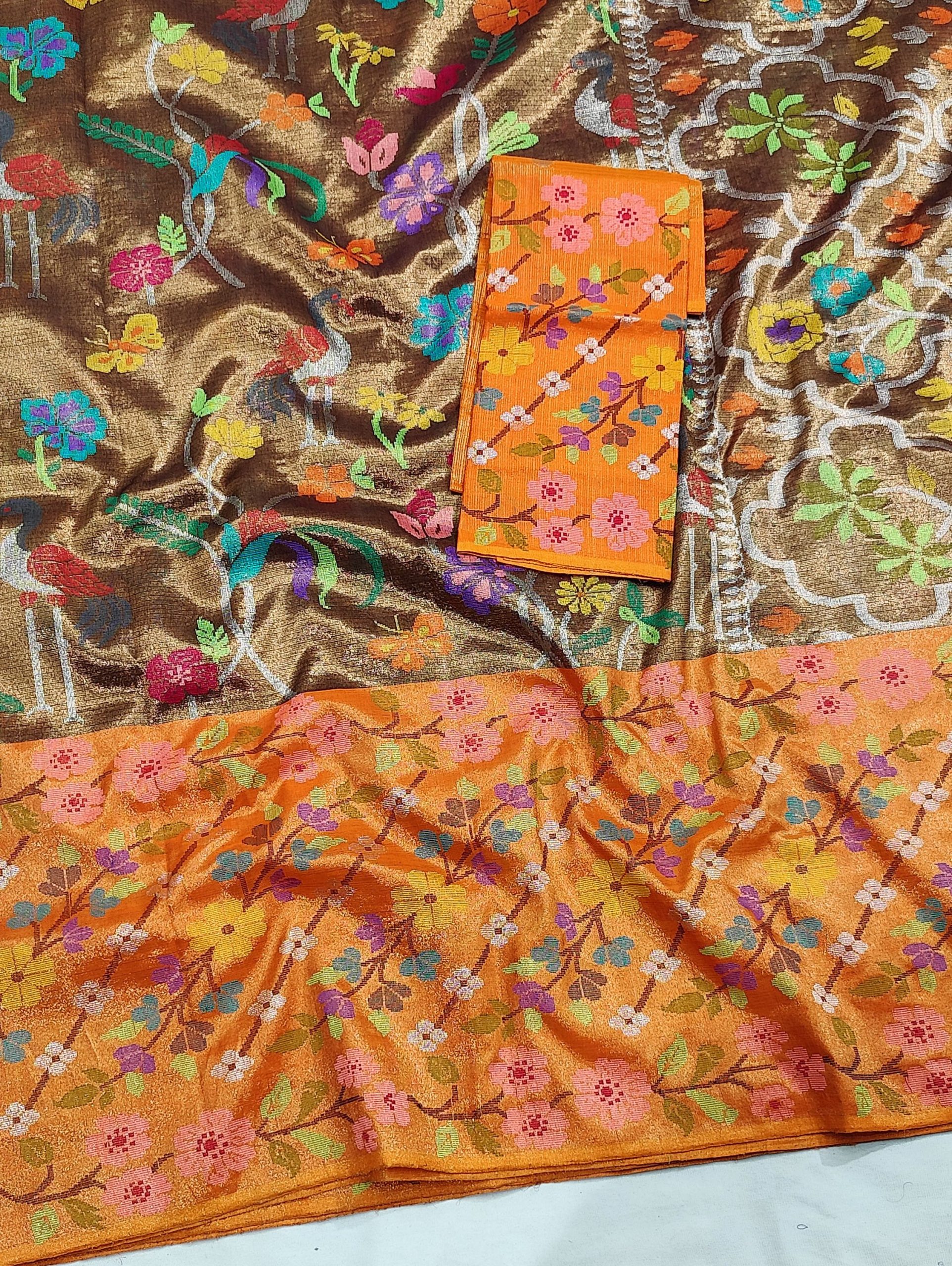 PURE GOLD DUBBLE TISSUE BIG PAITHANI BORDER WITH ALL OVER JAAL ZARIKOTA HANDLOOM SAREE_T-374 - Image 2