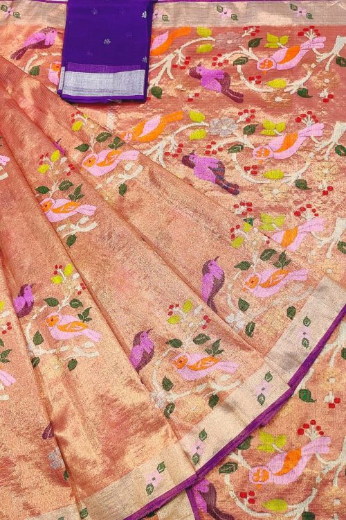 PURE GOLD DUBBLE TISSUE BIG BUTTAS ZARIKOTA HANDLOOM SAREE_T-377