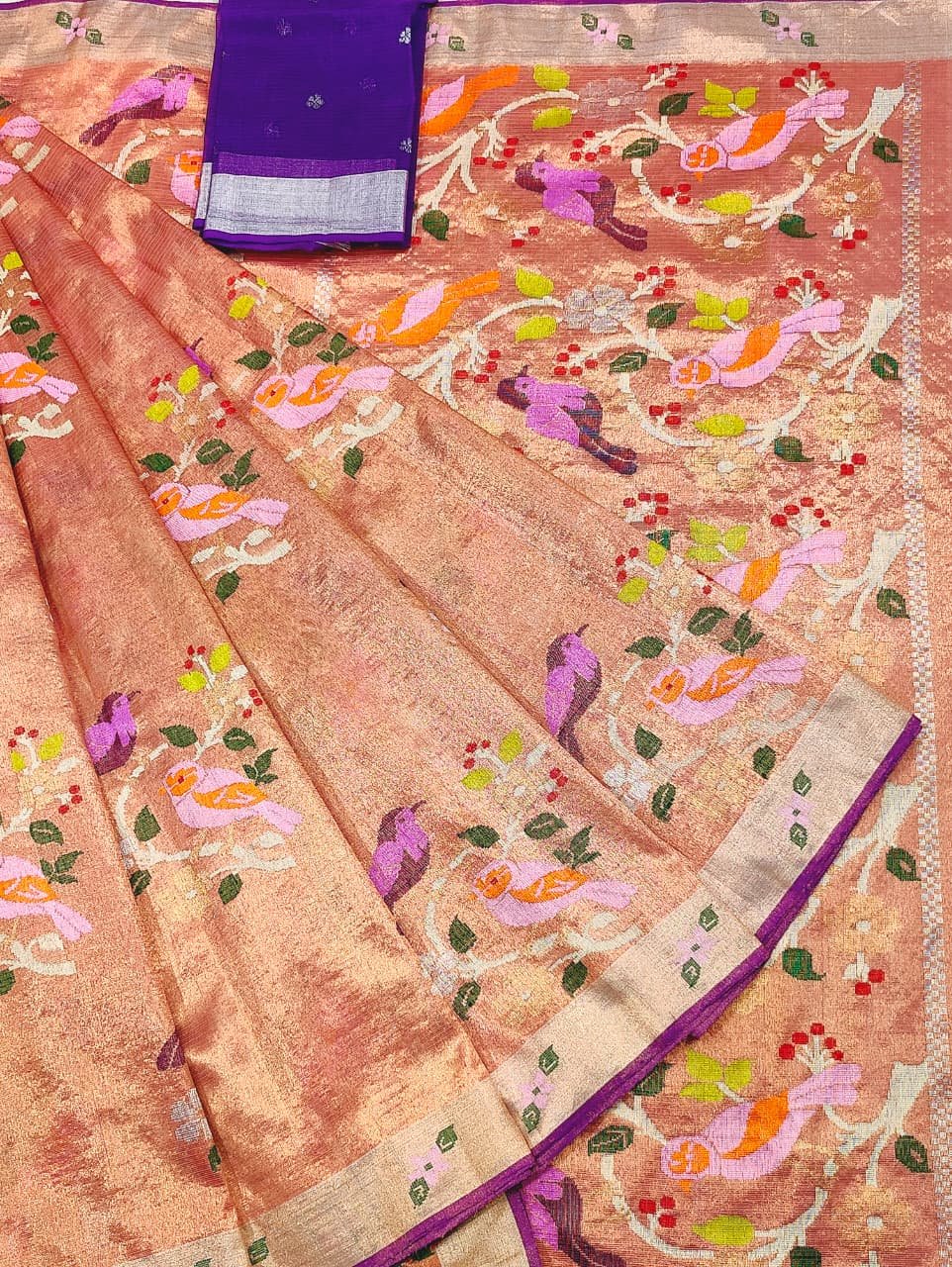 PURE GOLD DUBBLE TISSUE BIG BUTTAS ZARIKOTA HANDLOOM SAREE_T-377