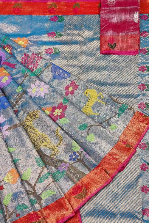 PURE GOLD DUBBLE TISSUE ALL OVER JAAL ZARIKOTA HANDLOOM SAREE_T-381