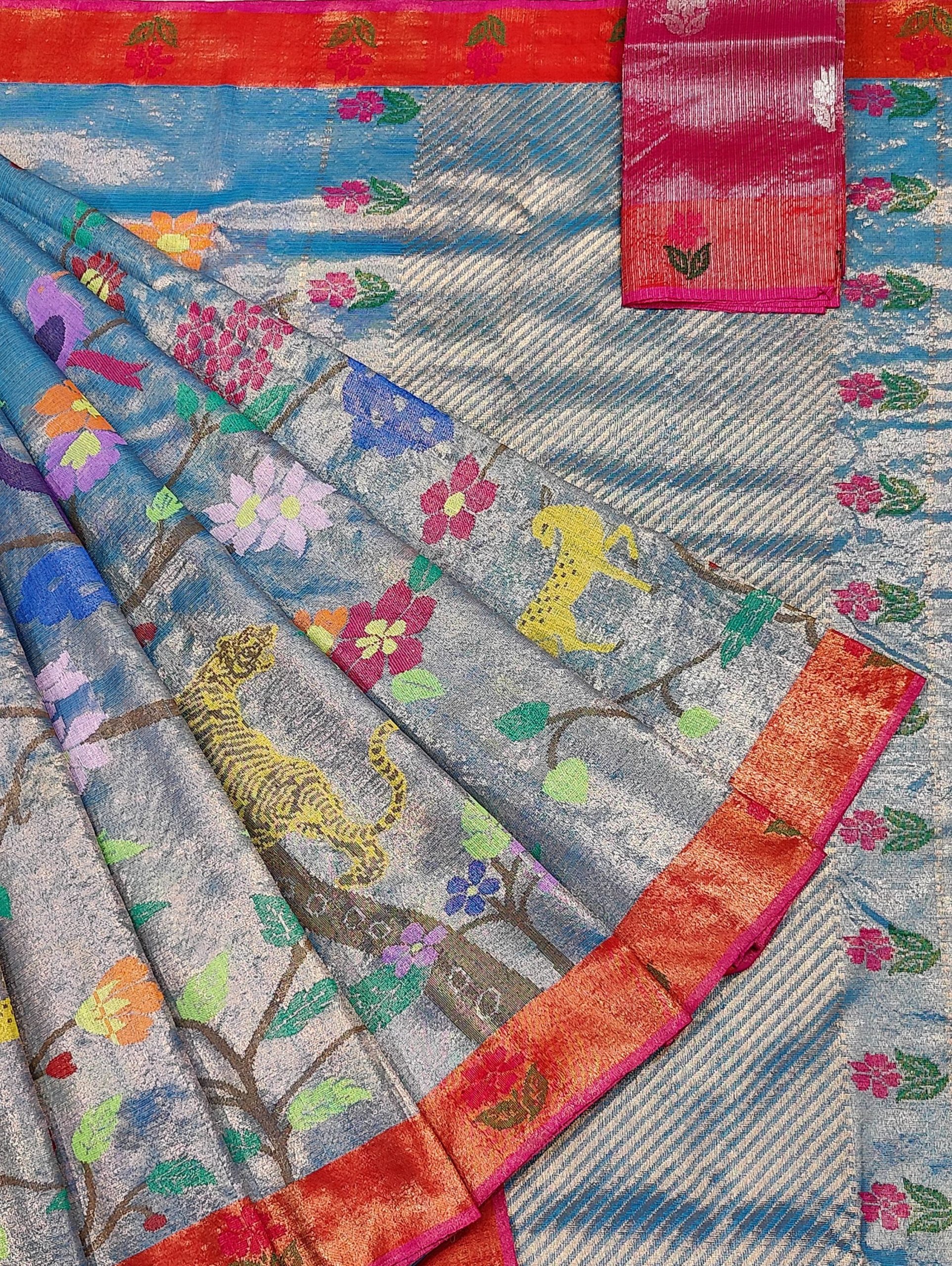 PURE GOLD DUBBLE TISSUE ALL OVER JAAL ZARIKOTA HANDLOOM SAREE_T-381