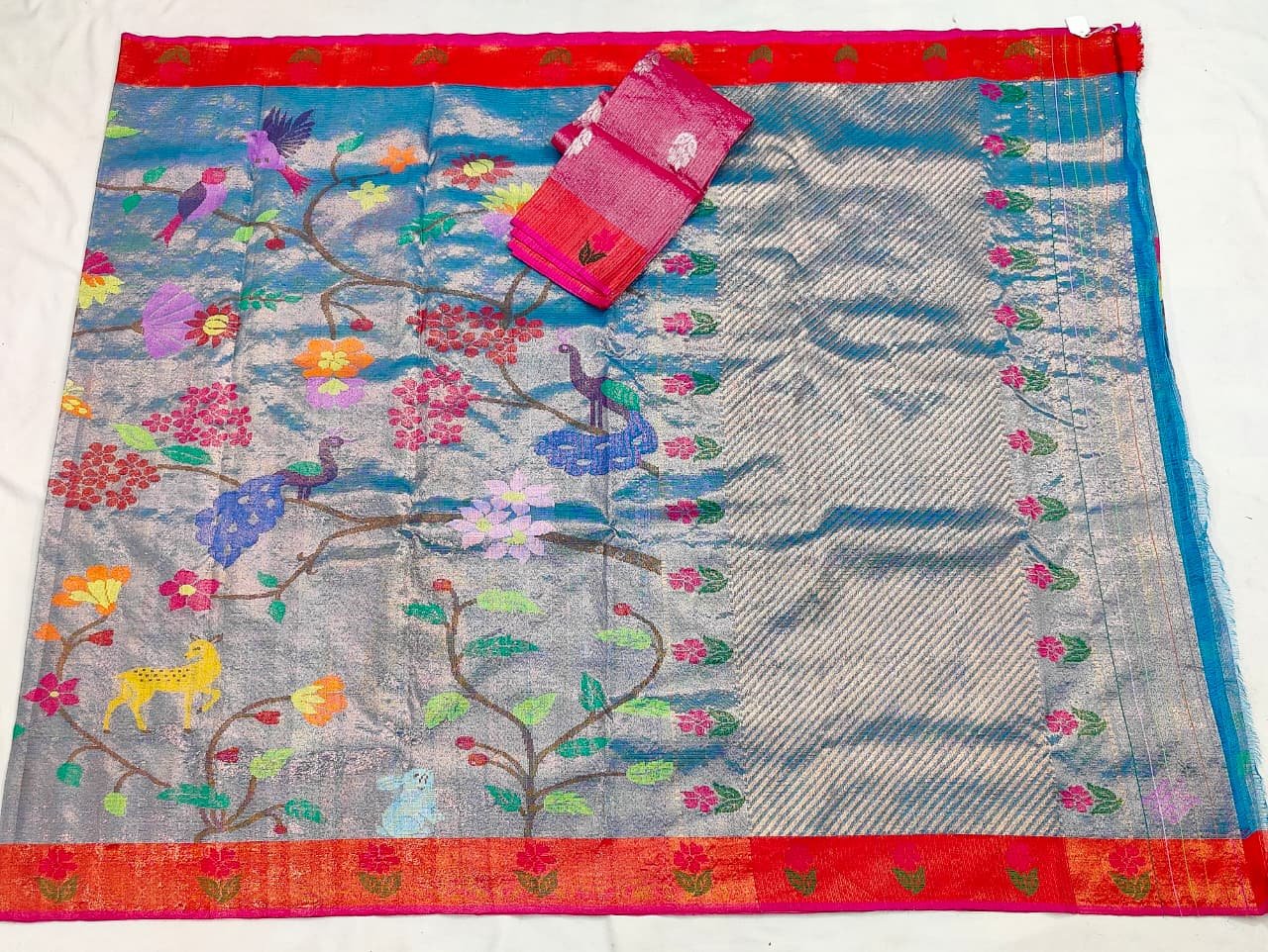 PURE GOLD DUBBLE TISSUE ALL OVER JAAL ZARIKOTA HANDLOOM SAREE_T-381 - Image 4