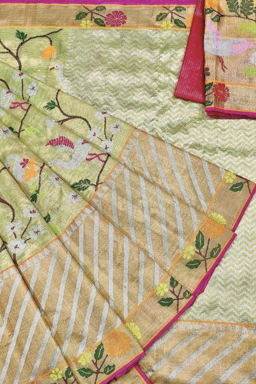 PURE GOLD DUBBLE TISSUE BIG PAITHANI BORDER WITH ALL OVER JAAL ZARIKOTA HANDLOOM SAREE_T-379