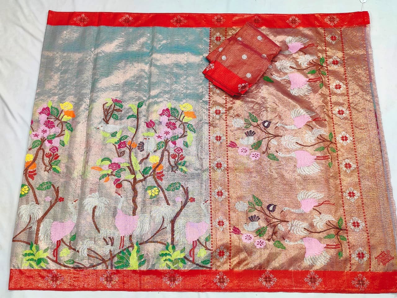 PURE GOLD DUBBLE TISSUE ALL OVER JAAL ZARIKOTA HANDLOOM SAREE_T-378 - Image 4