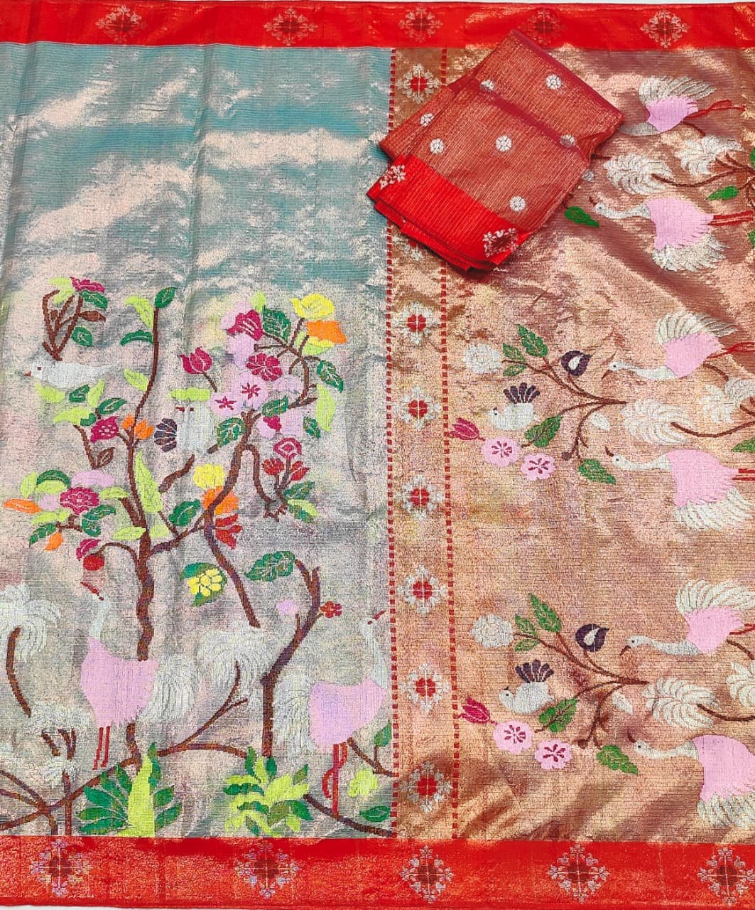 PURE GOLD DUBBLE TISSUE ALL OVER JAAL ZARIKOTA HANDLOOM SAREE_T-378 - Image 3