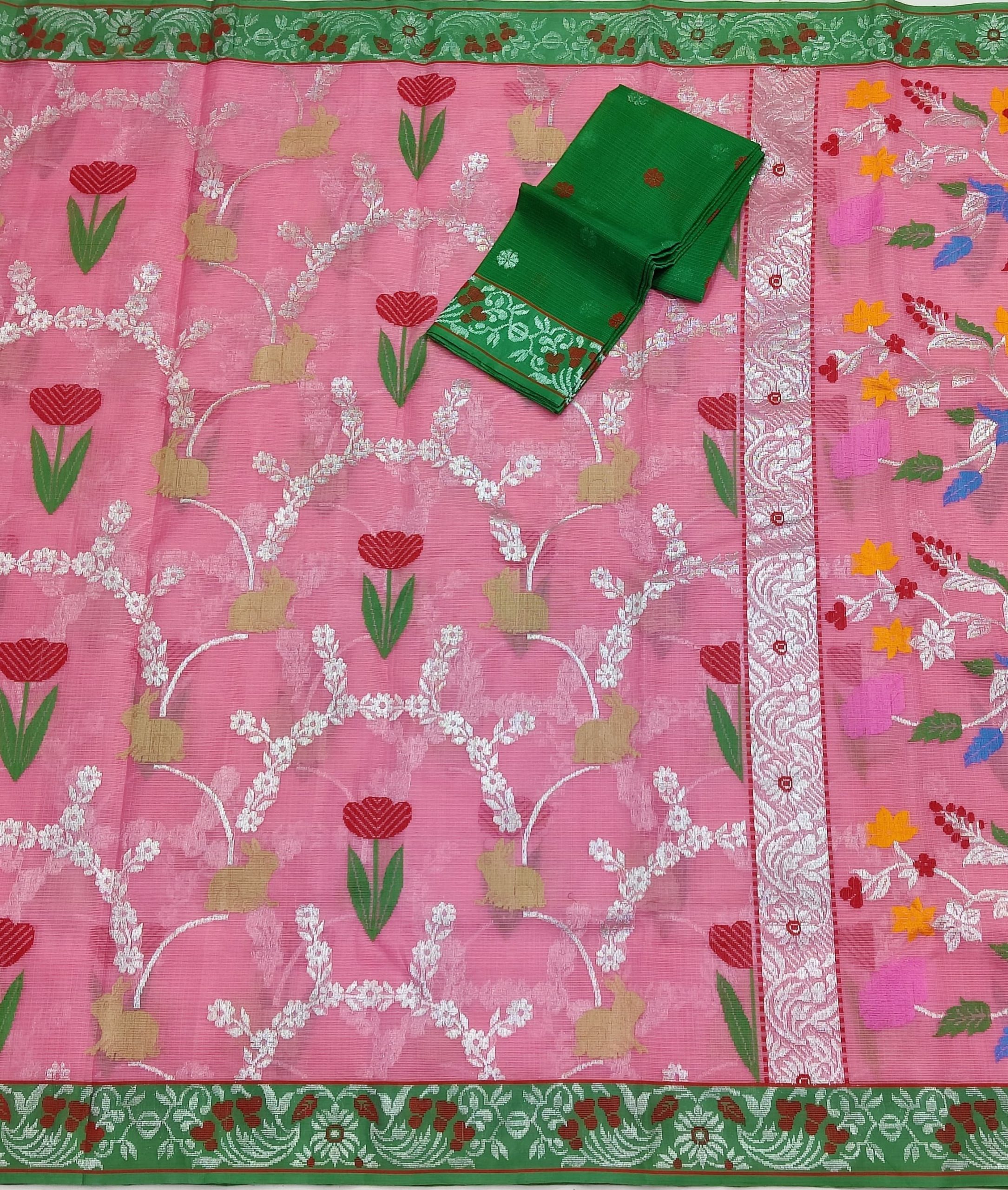 PURE ALL OVER JAAL WITH BOTH SIDE KANCHI BORDER ZARIKOTA HANDLOOM SAREE WITH BLOUSE_J570 - Image 3