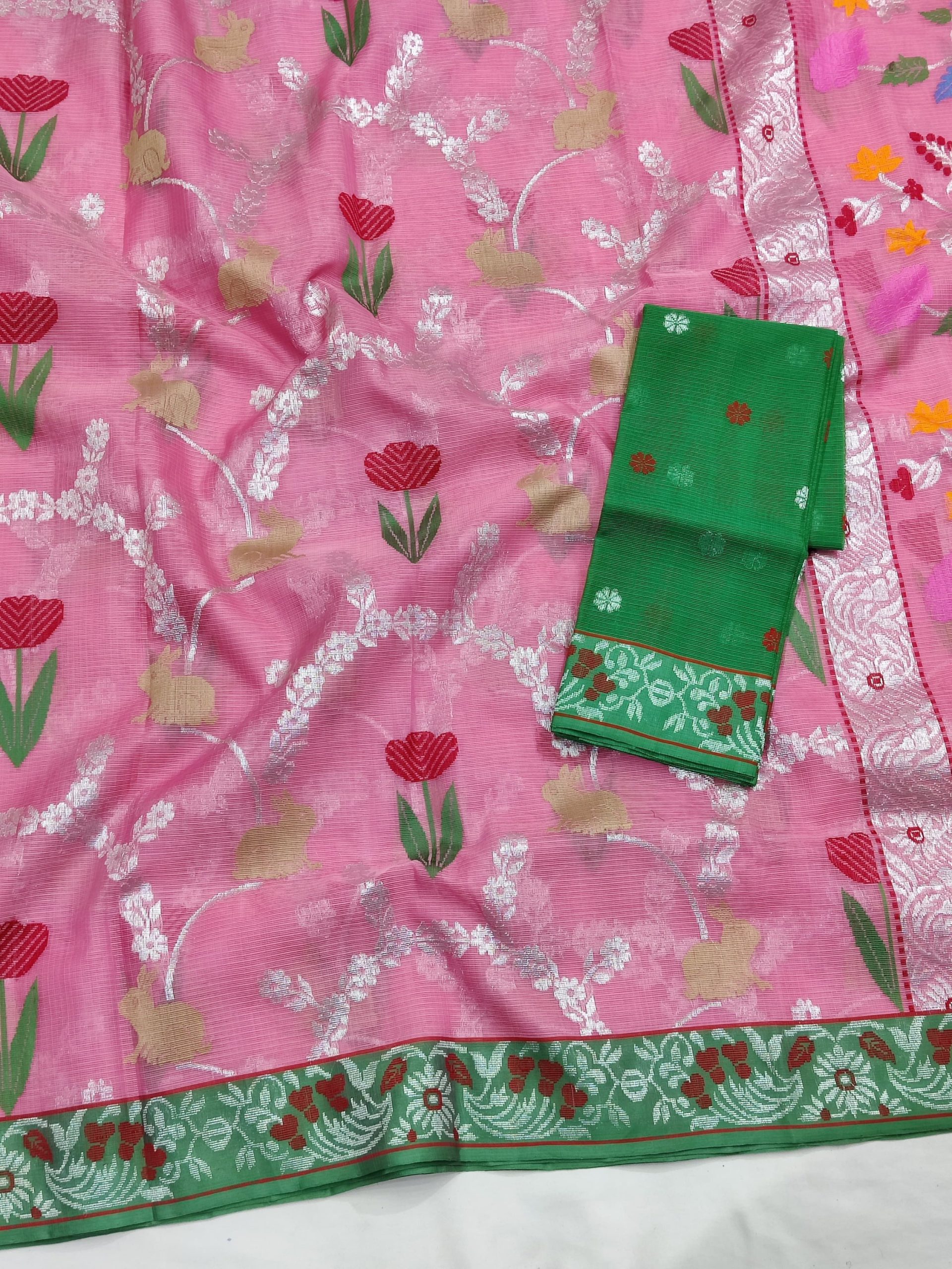 PURE ALL OVER JAAL WITH BOTH SIDE KANCHI BORDER ZARIKOTA HANDLOOM SAREE WITH BLOUSE_J570 - Image 2