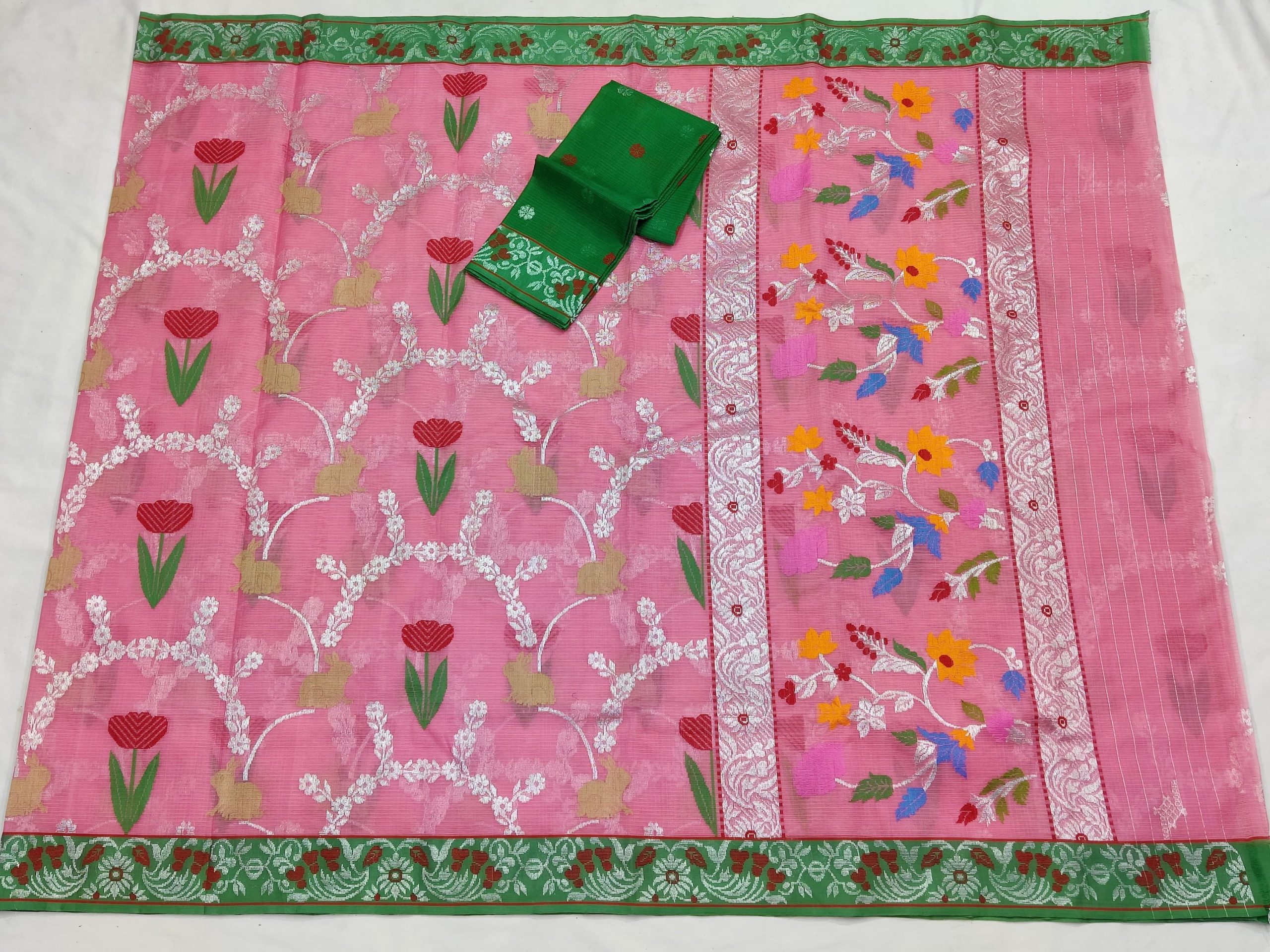PURE ALL OVER JAAL WITH BOTH SIDE KANCHI BORDER ZARIKOTA HANDLOOM SAREE WITH BLOUSE_J570 - Image 4