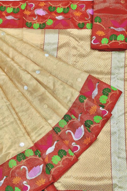 PURE GOLD TISSUE BOTH SIDES PAITHANI BORDER ZARIKOTA HANDLOOM SAREE WITH BLOUSE_T-250
