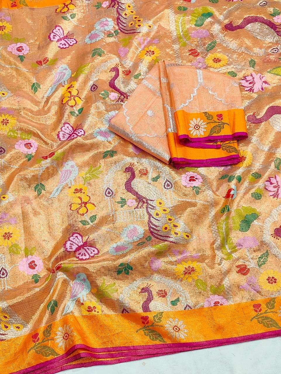 PURE GOLD DUBBLE TISSUE ALL OVER JAAL ZARIKOTA HANDLOOM SAREE_T-383 - Image 2