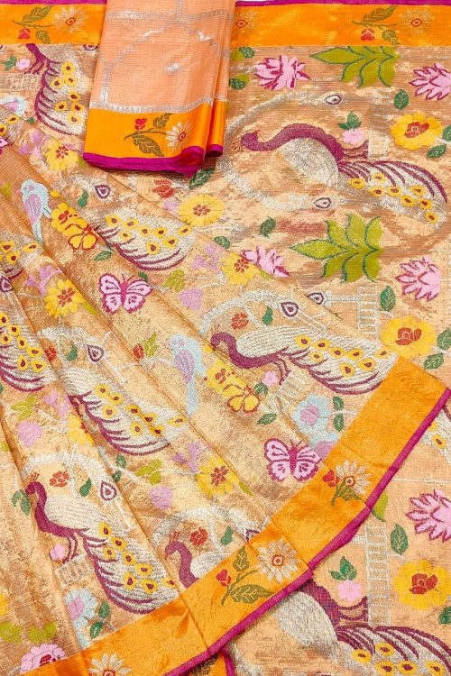 PURE GOLD DUBBLE TISSUE ALL OVER JAAL ZARIKOTA HANDLOOM SAREE_T-383