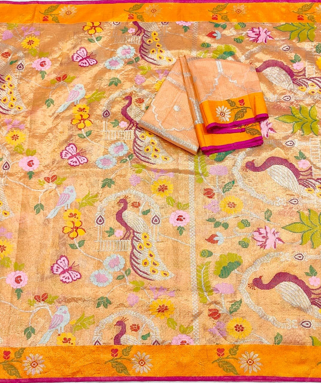 PURE GOLD DUBBLE TISSUE ALL OVER JAAL ZARIKOTA HANDLOOM SAREE_T-383 - Image 3