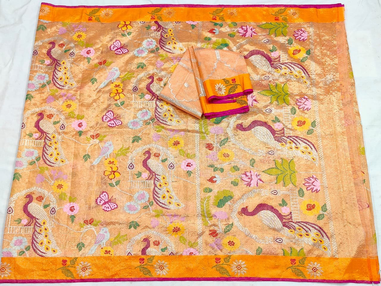 PURE GOLD DUBBLE TISSUE ALL OVER JAAL ZARIKOTA HANDLOOM SAREE_T-383 - Image 4