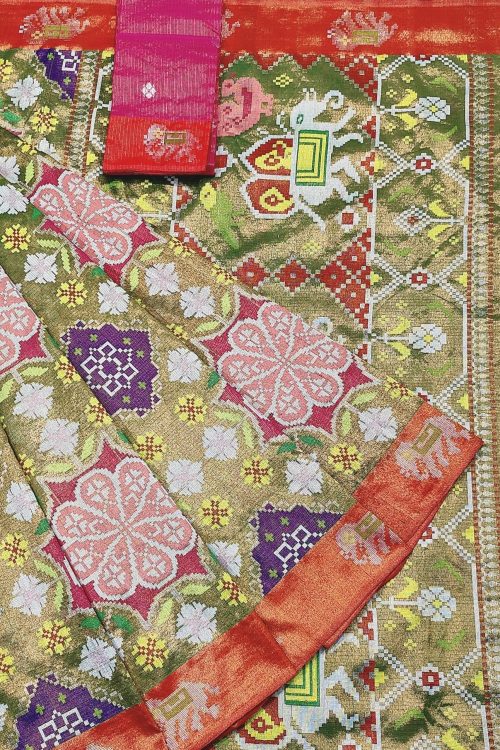 PURE GOLD DUBBLE TISSUE PATOLA DESIGNER ALL OVER JAAL ZARIKOTA HANDLOOM SAREE_T-384