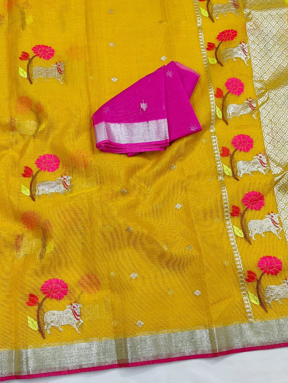 PURE ZARIKOTA HANDLOOM BUTA SAREE WITH BLOUSE B1700 - Image 2