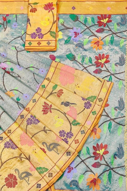 PURE GOLD DUBBLE TISSUE BIG PAITHANI BORDER ZARIKOTA HANDLOOM SAREE_T-385