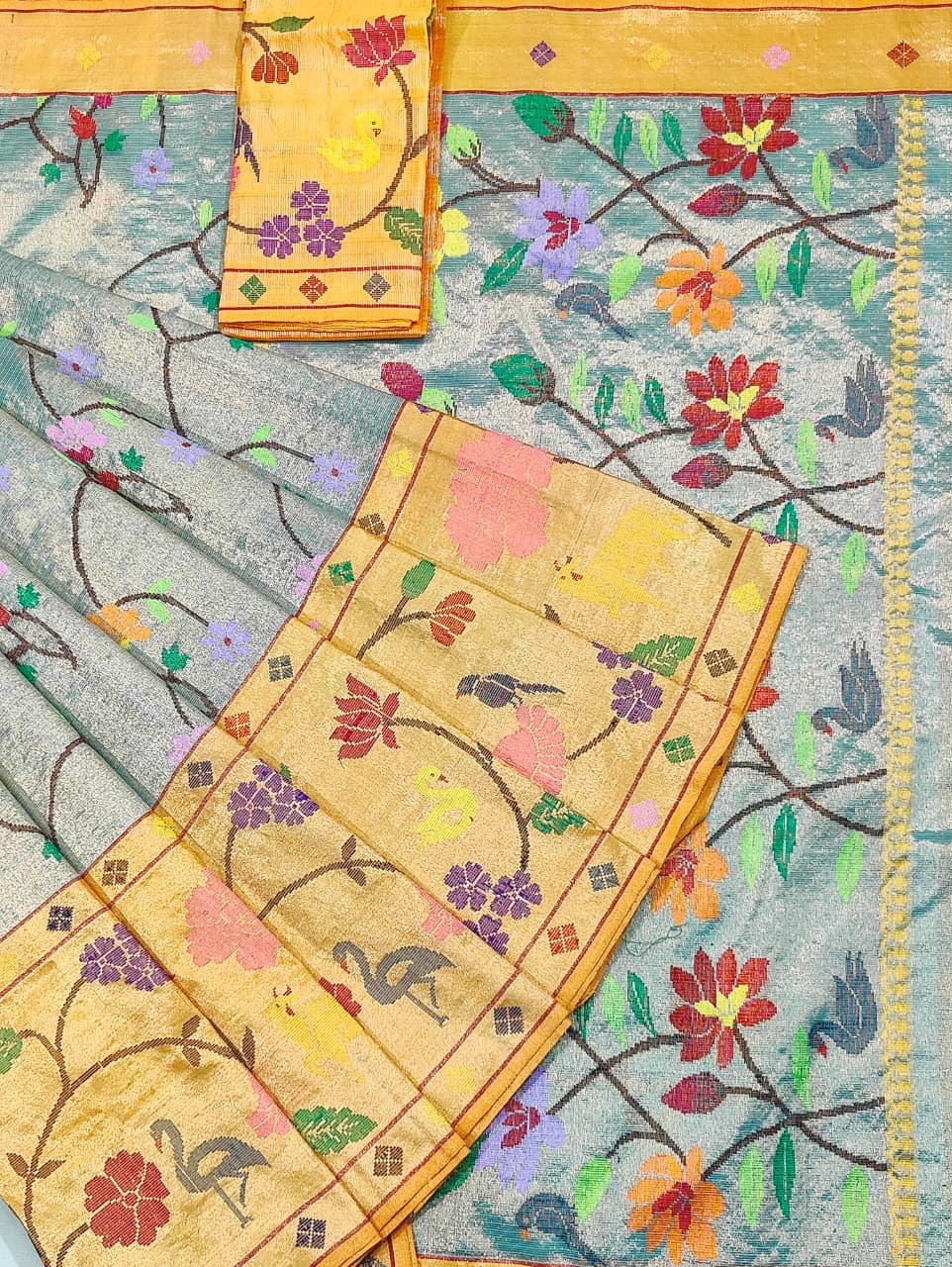 PURE GOLD DUBBLE TISSUE BIG PAITHANI BORDER ZARIKOTA HANDLOOM SAREE_T-385